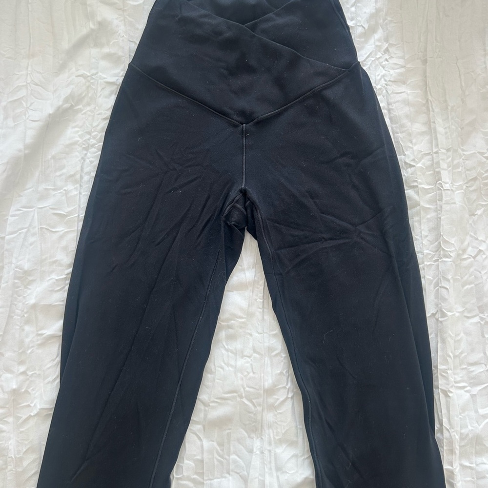 Aerie Black Flare Yoga Pants with Cross Waistband